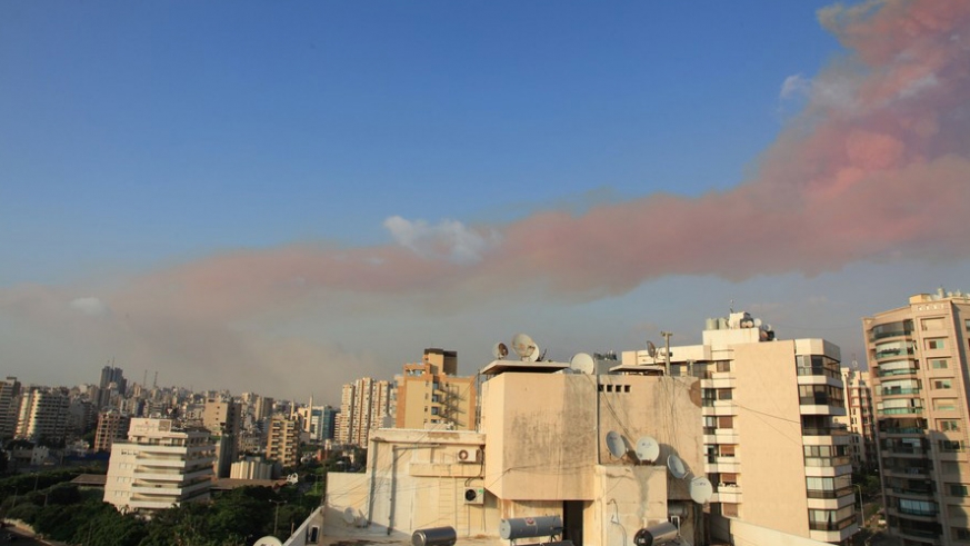Smoke rises following an explosion in Beirut, Lebanon, Aug. 4, 2020. Large explosion probably caused by hazardous chemicals hit Lebanon's capital Beirut on Tuesday, sources said. Xinhua