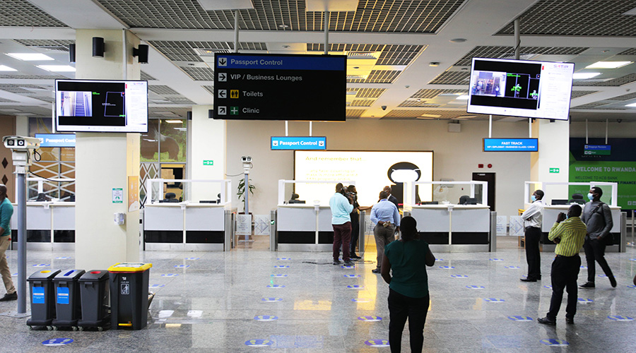 Inside Kigali International Airport's arrival area. Rwanda warns against foreign travelers on non-recommended Covid-19 test results. 