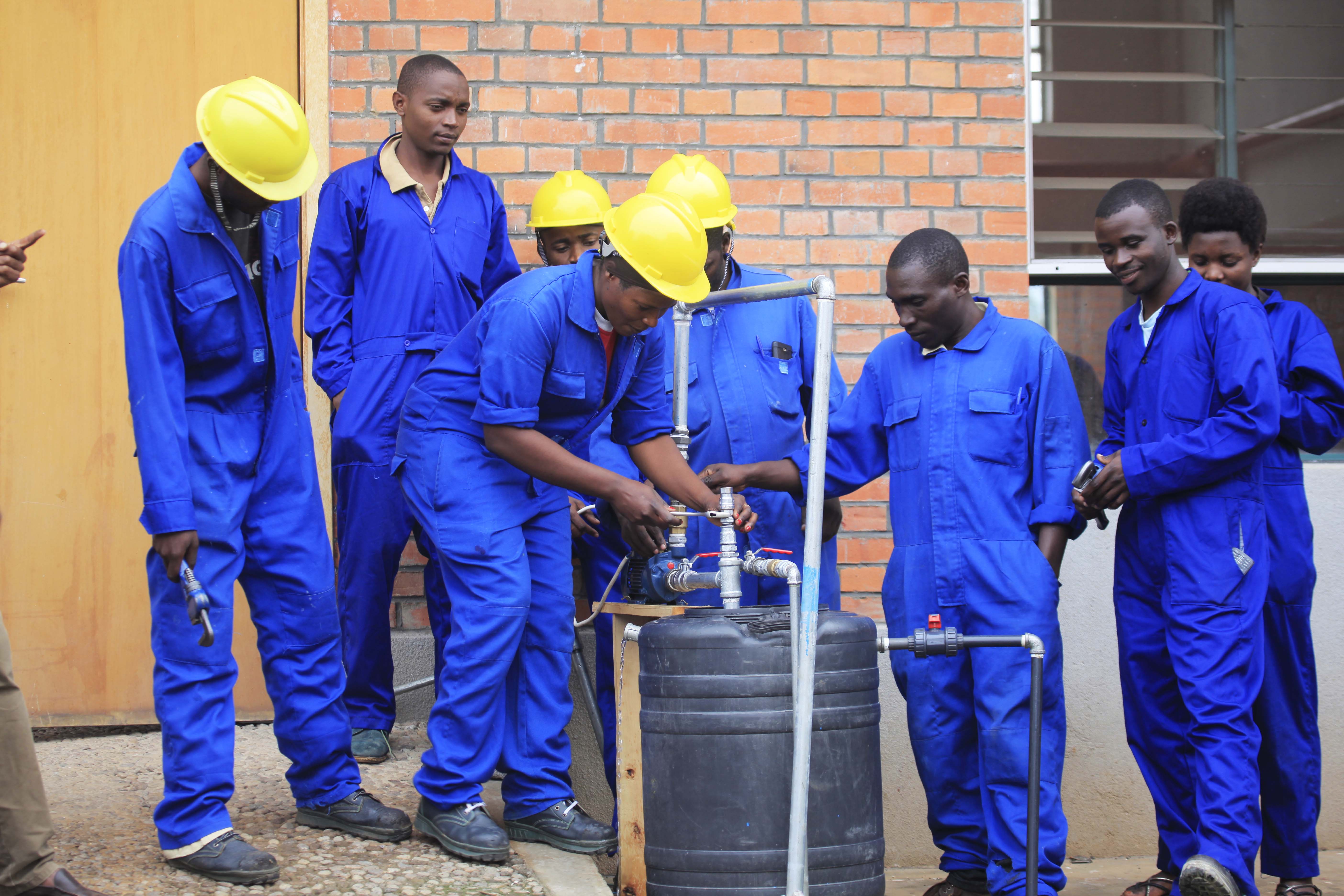 TVET students during a plumbing exercise in Musanze District. 