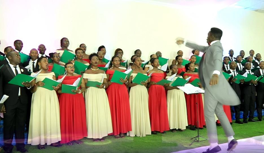 Denys Nyituriki leading  Chorale St Paul Kicukiro in one of the past Church services. / Courtesy.