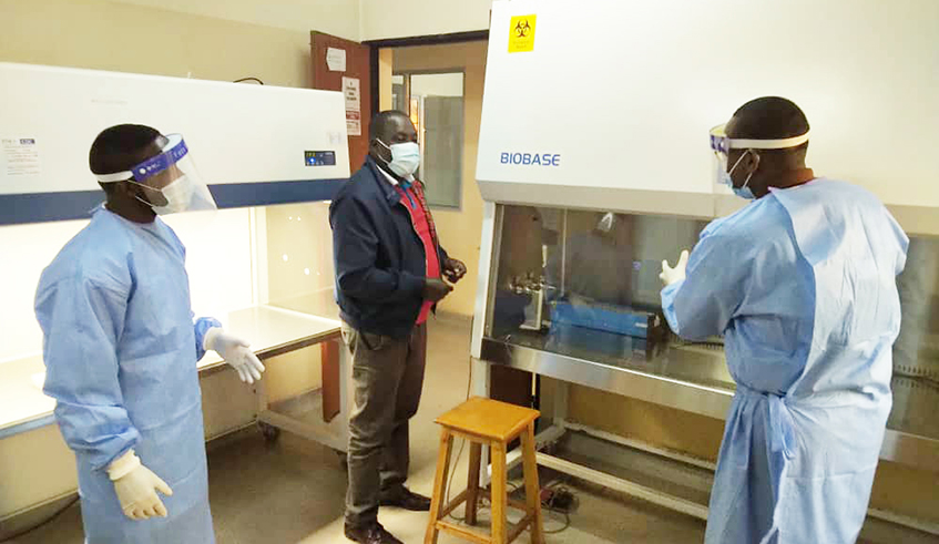 Inside the laboratory that has been set in Ruhengeri Hospital to start analysing samples of Covid-19. According to the Ministry of Health, all public hospitals will soon have capacity to offer testing services for coronavirus. / Photo: Courtesy.