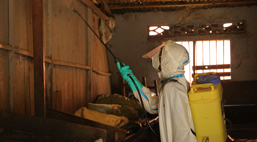 A team from the Rwanda Biomedical Center (RBC) disinfects all over Nyabugogo and Nyarugenge markets which were closed on last week after becoming hotspots of the spread of the novel coronavirus in the City of Kigali. 