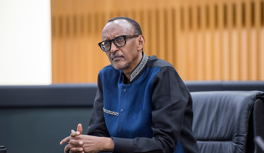 President Kagame participating in the virtual swearing in of AfDB President Akinwumi Adesina. / Courtesy