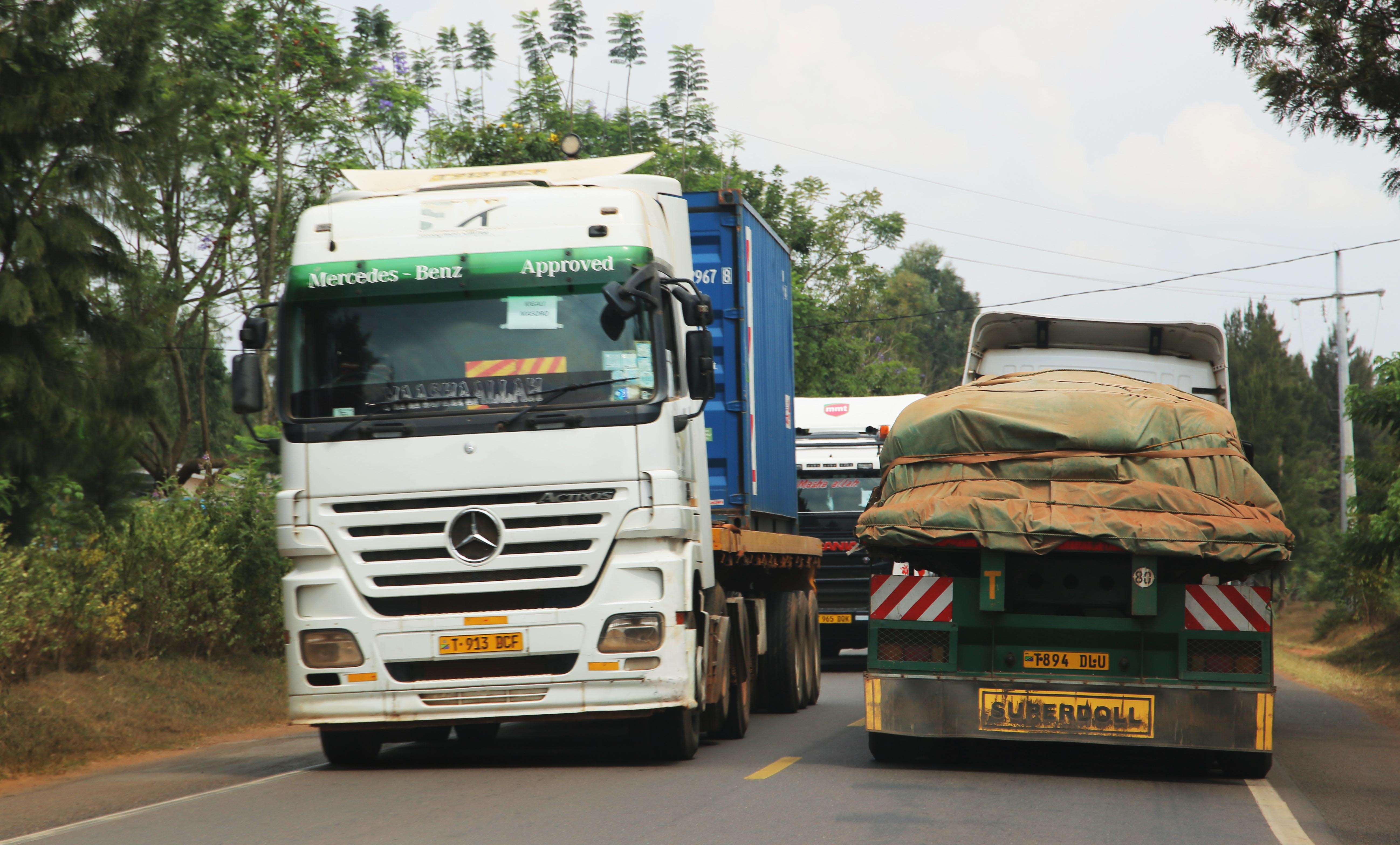 Cross border cargo trucks transport goods from Tanzania to Rwanda. Regional electronic cargo and driver tracking system was launched virtually on Tuesday, September 8. Photo by Craish Bahizi