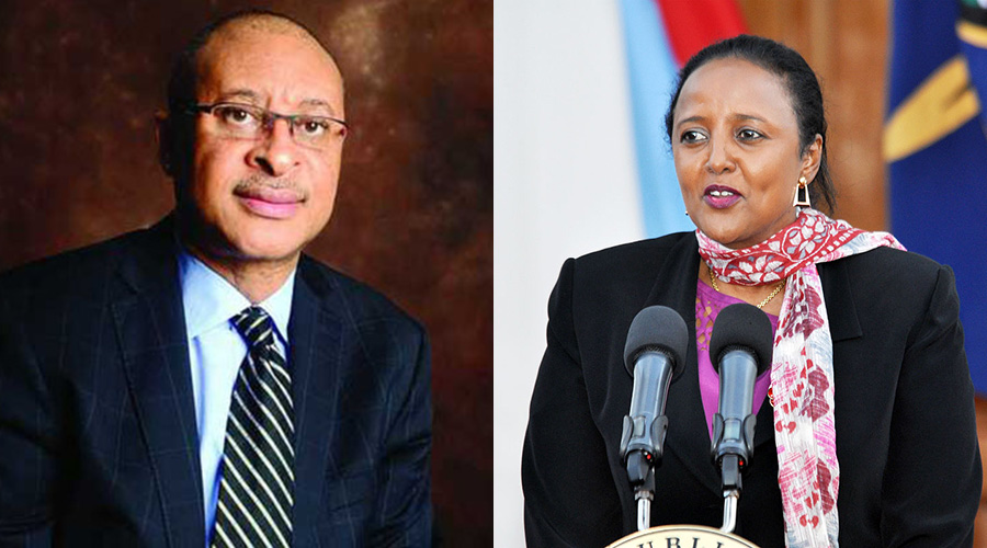 Pat Utomi (L), the Chairperson of PAFTRAC, and Amina Mohamed, Kenya's Cabinet Secretary for Sports. 