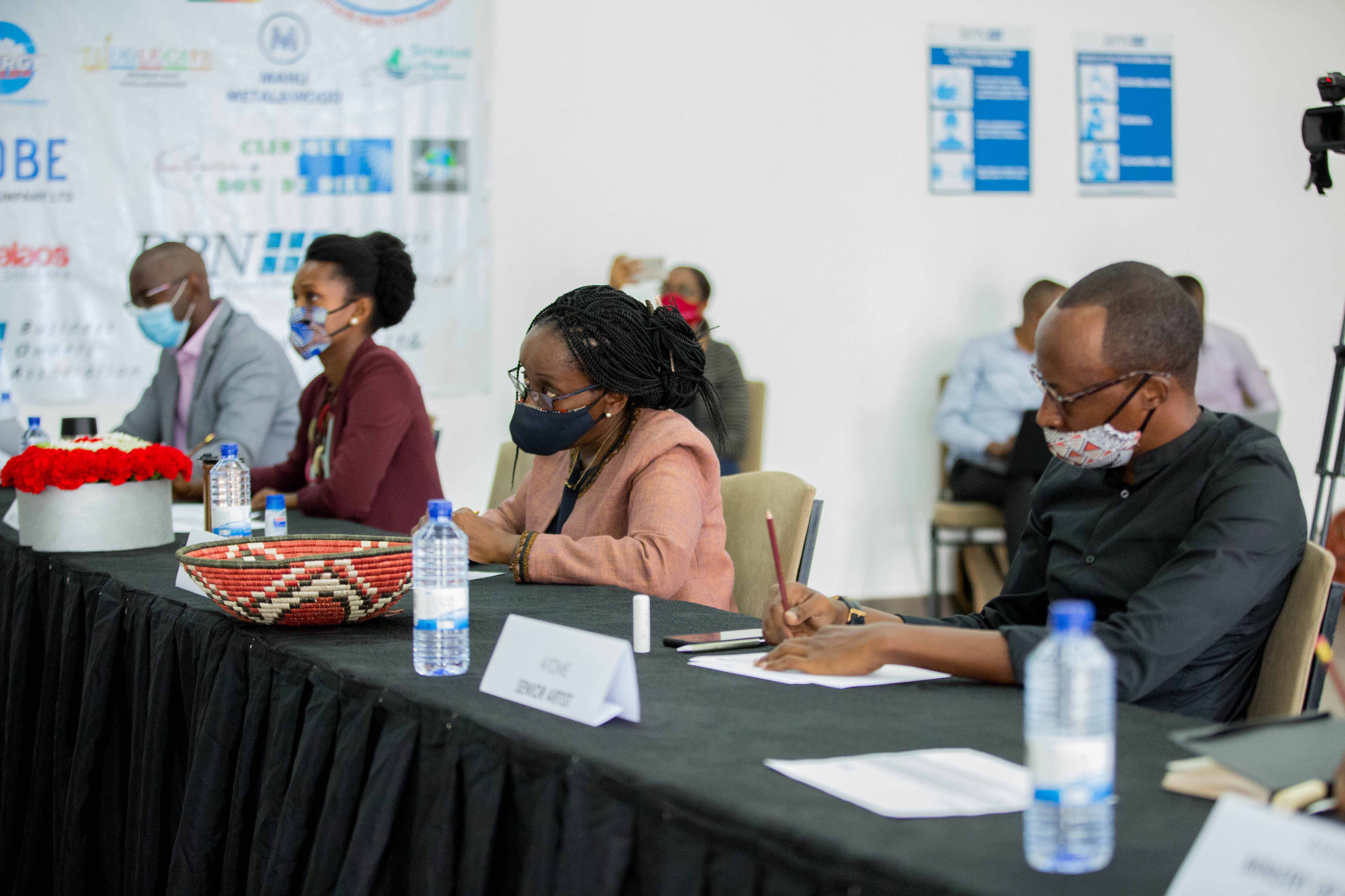 A panel of judges during the final pitching exercise in Kigali yesterday . Photo by Dan Nsengiyuumva