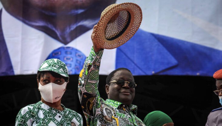 Former president Henri Konan Bedie, 86, gestures to supporters at a party rally to celebrate his presidential candidacy for the opposition PDCI-RDA party and as a show of strength ahead of next months presidential election, in Yamoussoukro, Ivory Coast Saturday, Sept. 12, 2020. | Internet photo