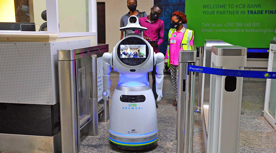A robot dubbed u2018Urumuriu2019 was deployed to Kigali International Airport to perform mass screenings. 