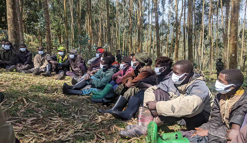 Some of the 19 combatants of Red Tabara, a Burundian armed group, who were apprehended by the Rwanda Defence Force (RDF) after they crossed into Rwanda on Tuesday, September 29.  / Photo: Julius Bizimungu.  