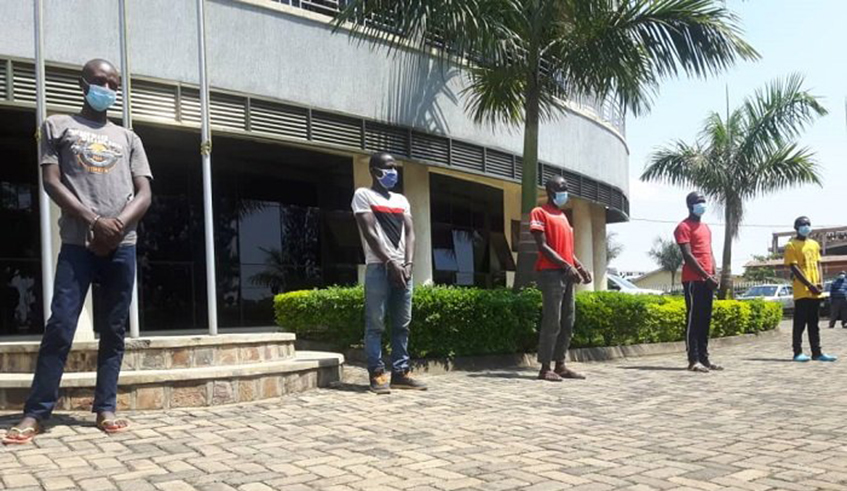 The suspects at Remera-based Kigali Metropolitan Police headquarters. / Courtesy