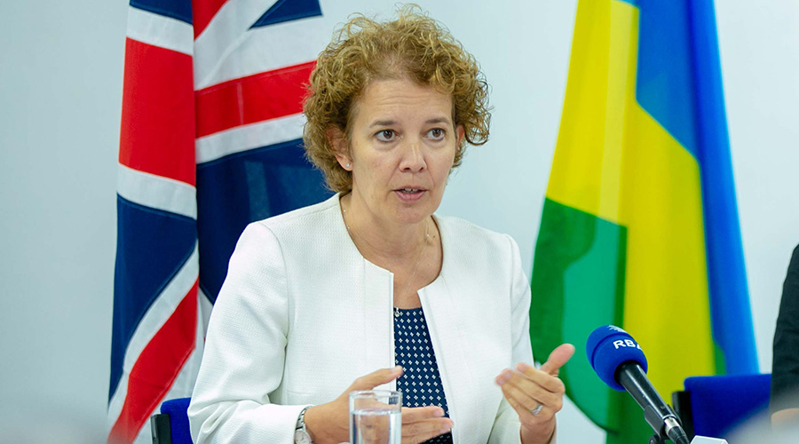 Jo Lomas, the UK High Commissioner to Rwanda speaks during a past news conference. 
