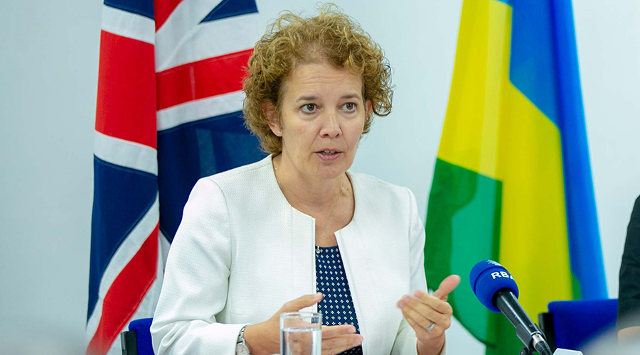 Jo Lomas, the UK High Commissioner to Rwanda speaks during a past news conference. 