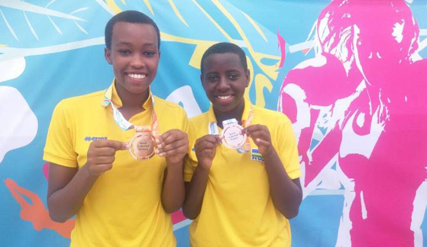 Valentine Munezero (left) and Penelope Musabyimana (right) finished second in beach volleyball at the 2018 African Youth Games in Algeria. / Photo: File.