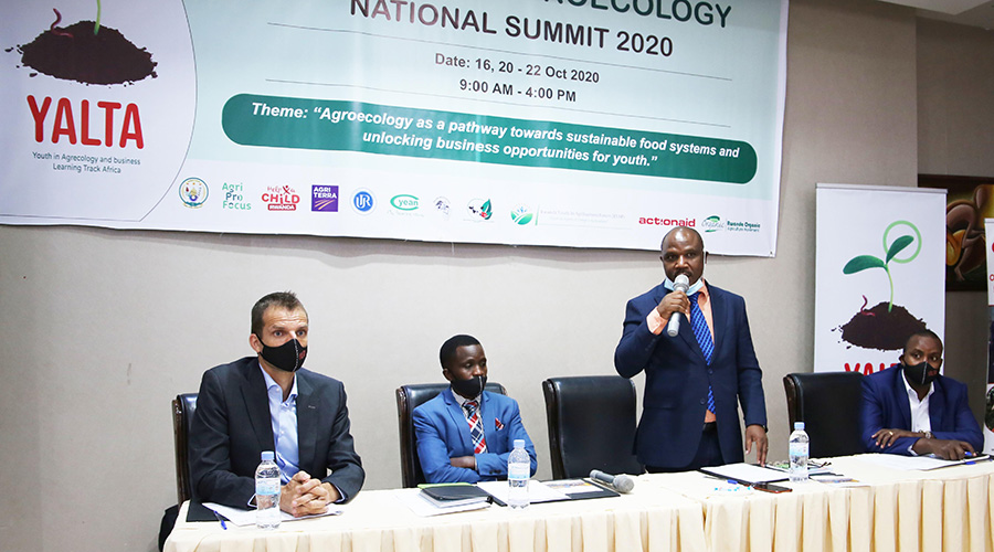 Jean-Claude Musabyimana, the Permanent Secretary at the Ministry of Agriculture and Animal Resources speaks at the summit in Kigali on Friday, October 16. 