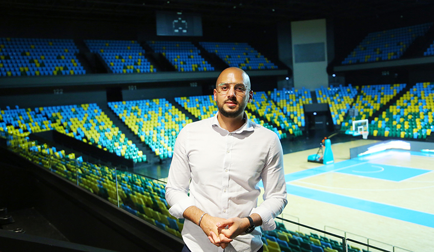Kyle Schofield, QA Venue Solutions Director inside Kigali Arena during a tour guided in the facility on October 17. 