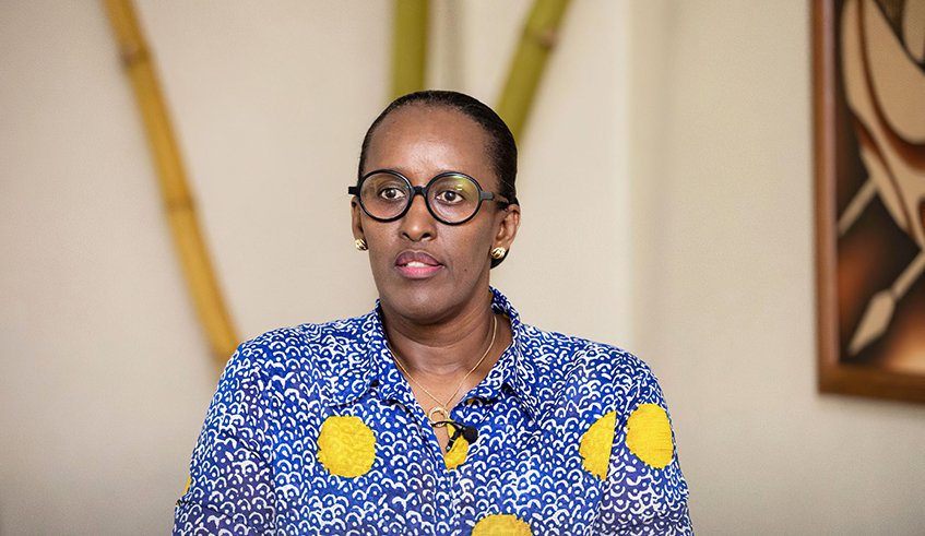 First Lady Jeannette Kagame speaks at the 9th annual Meridian Summit on the Rise of Global Health Diplomacy on October 23, where she advocated for building national, regional and international solidarity to overcome the unparalled impact of the Covid-19 pandemic. / Photo: Courtesy. 