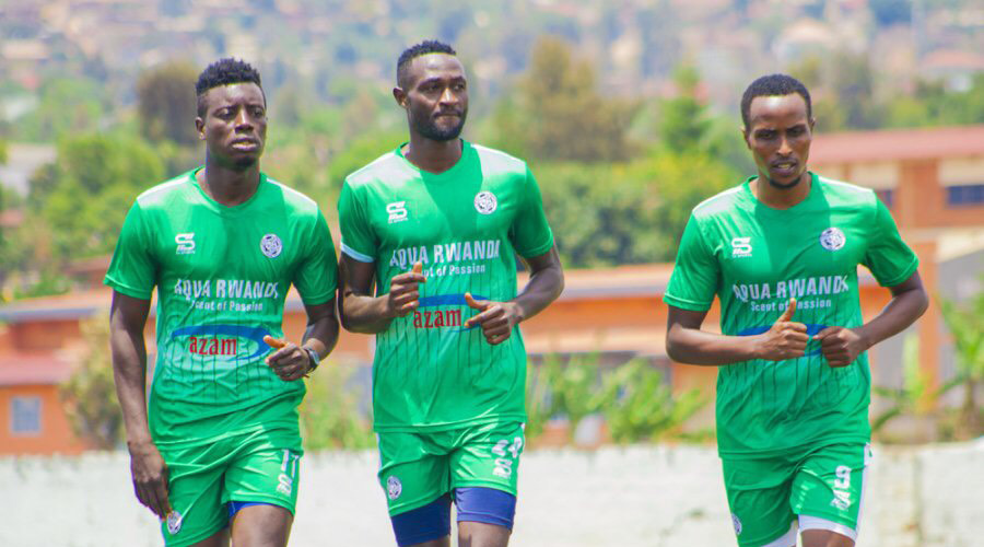 Full-back Eric Gisa Irambona (R) and his SC Kiyovu teammates during training at Mumena Stadium on Saturday, October 24. 
