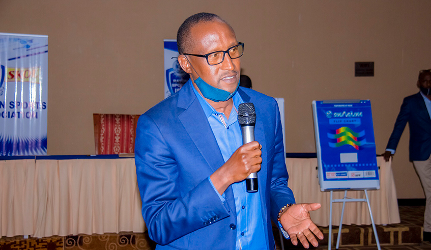 Fidu00e8le Uwayezu addresses the Rayon Sports general assembly after he was elected as the clubu2019s new President for a four-year term at Lemigo Hotel on Saturday, October 24. / Courtesy.