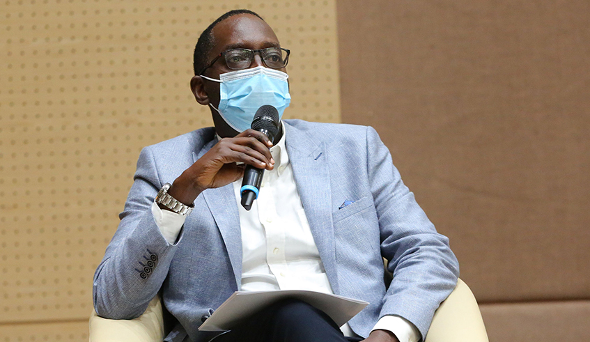 The Minister for Health Dr Daniel Ngamije speaks during a recent news conference in Kigali. / Photo: Dan Nsengiyumva.