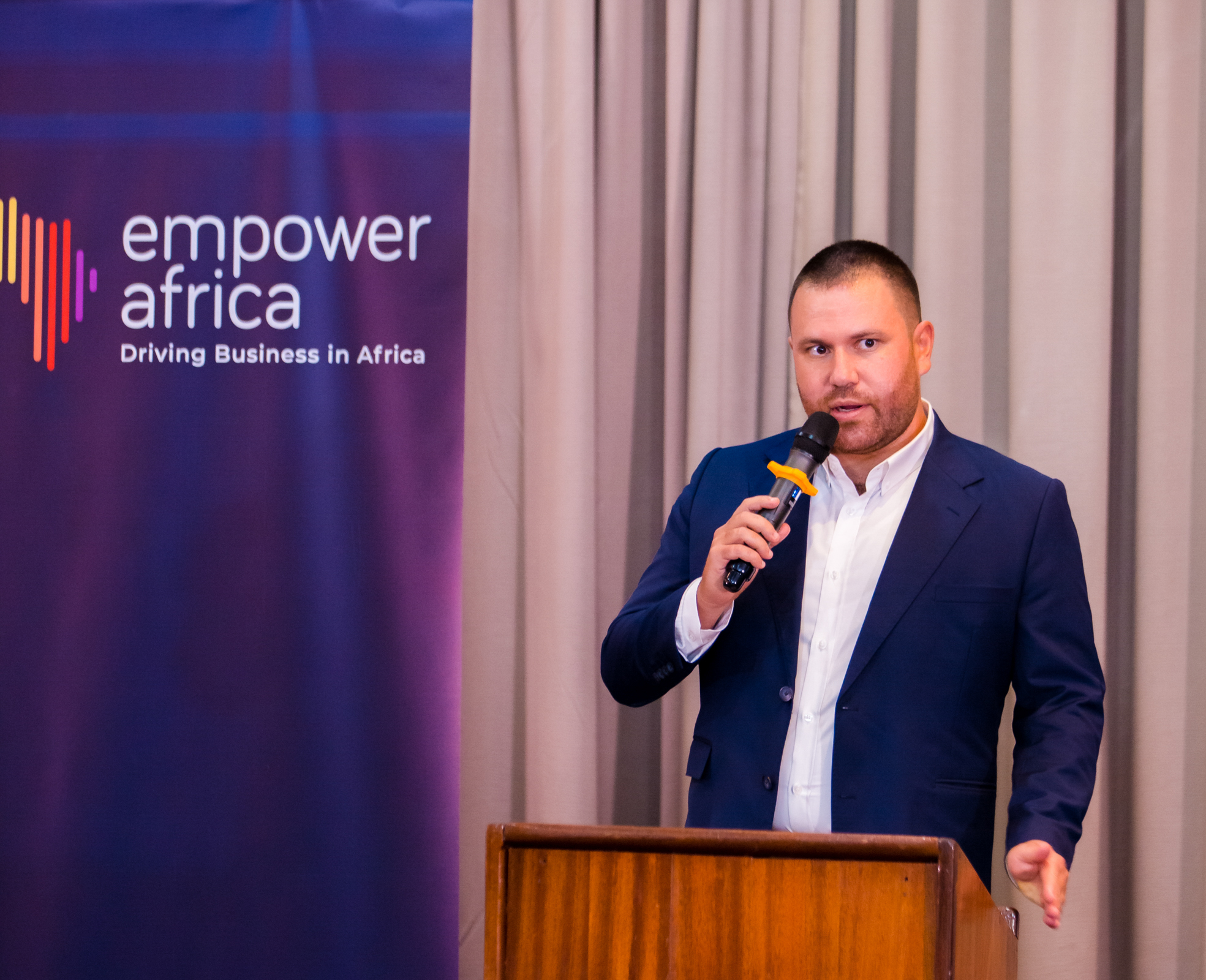 Caleb Zipperstein, one of the members of Empower Africa, speaks to delegates in Kigali during the launch of their business networking platform.