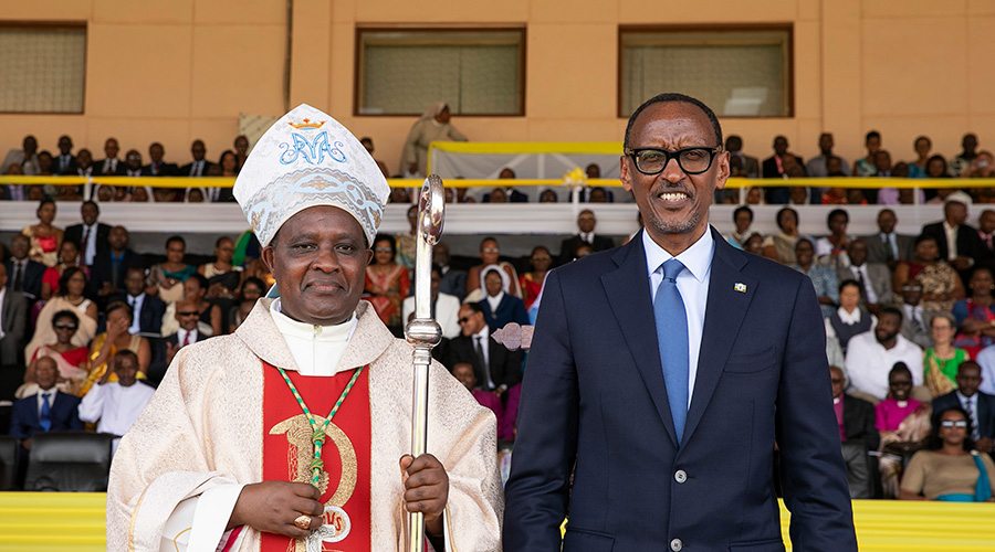President Kagame and Archbishop Antoine Kambanda during the latter's consecration at Amahoro National Stadium on January 19 2019. 