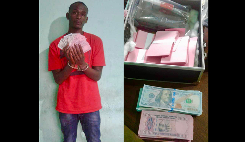 Djabil Munguyiko arrested with over Rwf13.6 million counterfeit cash in Rubavu District on October 3. / Photo: Courtesy.