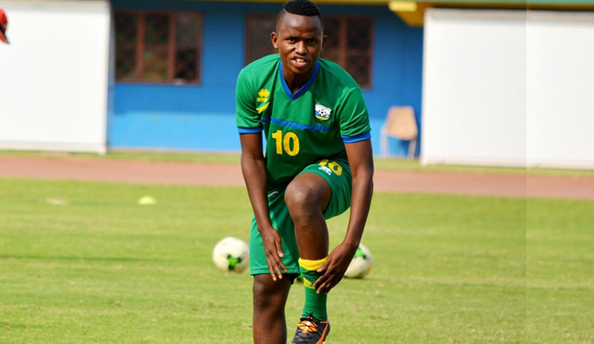 Kevin Muhire, seen here during a past training session with the national team at Amahoro National Stadium, entered Amavubi camp on Wednesday. / File