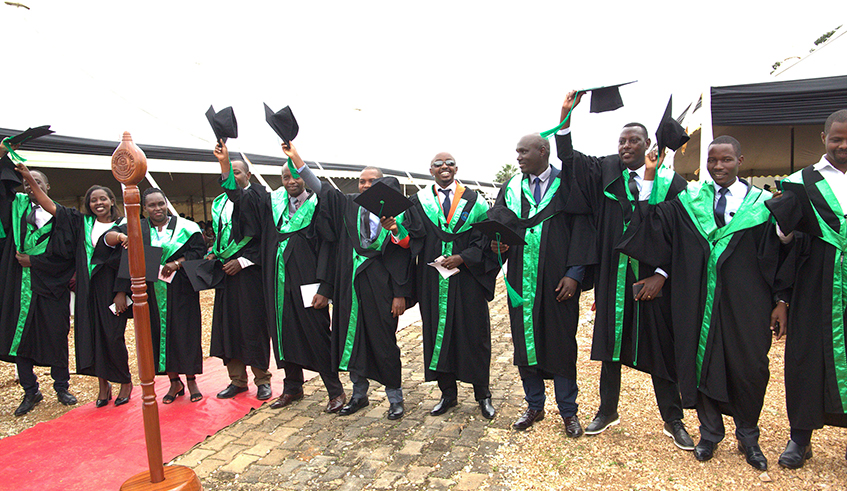 Students celebrate during a graduation ceremony at Kigali Institute of Management last year on November 13, 2019. / Photo: Craish Bahizi.