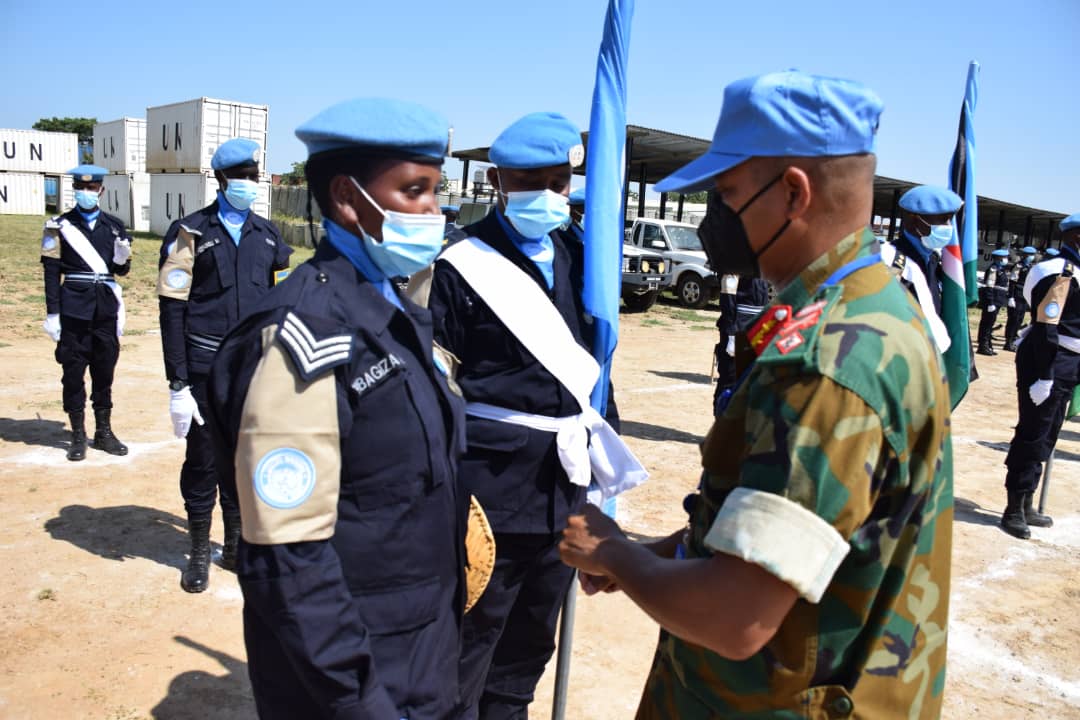 A Rwandan female police peacekeeper being decorated in South Sudan on Thursday. The decorated peacekeepers are under Rwanda Formed Police Unit-One, which was deployed in Malakal, Upper Nile State in December last year. Courtesy