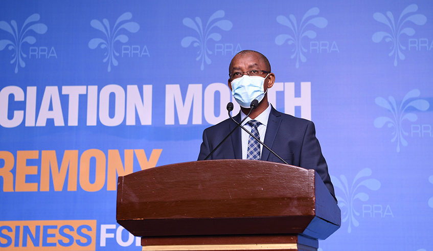 RRA Commissioner General Pascal Bizimana Ruganintwali delivers remarks during an event to launch the u2018Taxpayer Appreciation Monthu2019 in Kigali on Wednesday, November 4. / Photo: Dan Nsengiyumva.