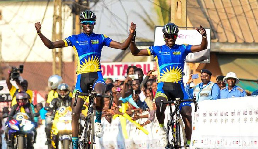 Samuel Mugisha (L) and Joseph Areruya are some of the country's most elite riders. They are seen here celebrating as Mugisha won a stage at the 2018 Tour de l'Espoir in Cameroon./ File
