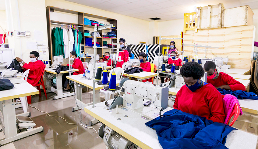 Workers at Weya Creations Ltd, a garment factory owned by Aurore Kayitesire. / Photo: Sam Ngendahimana.