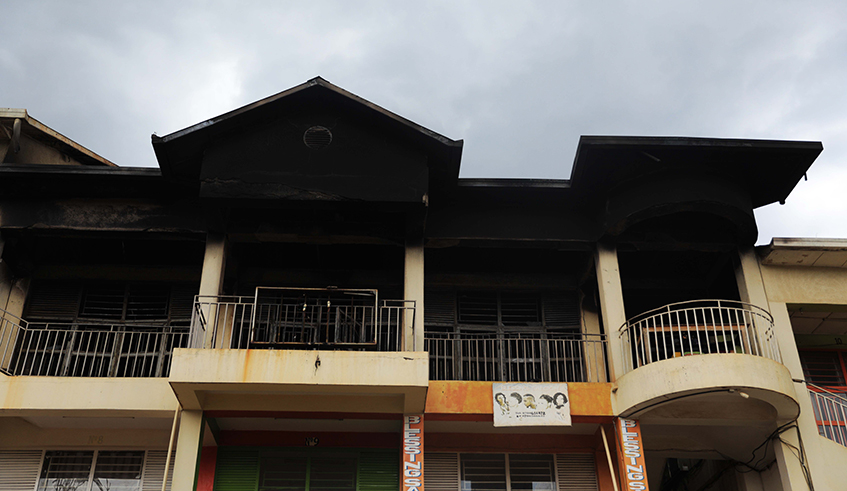 Part of the commercial building that was gutted by fire which destroyed properties valued at an estimated Rwf210 million at Gisozi last week. / Photo: Sam Ngendahimana.