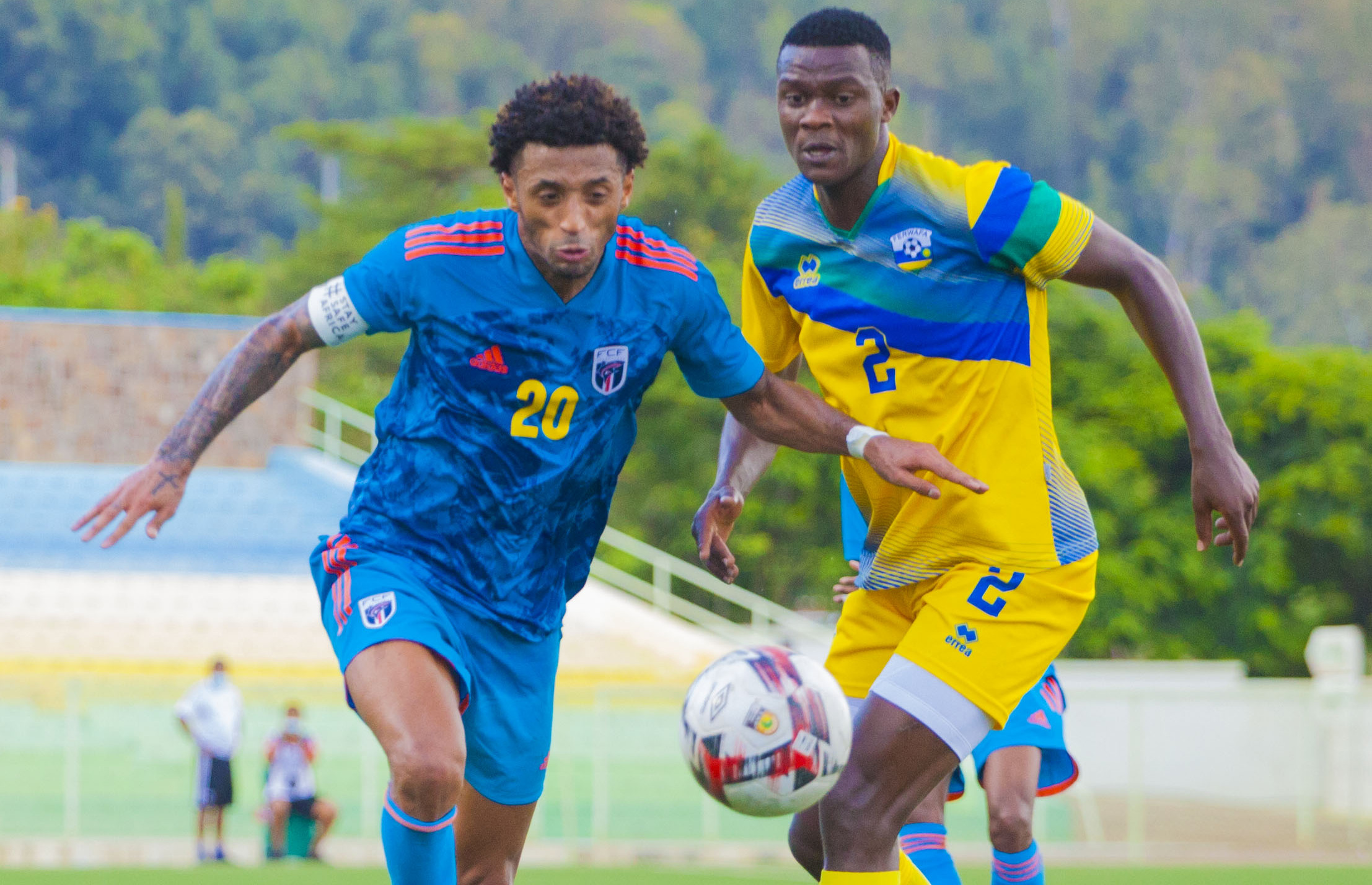 Ryan Mendes dribbles past National Team Left-back Imanishimwe in the first half
