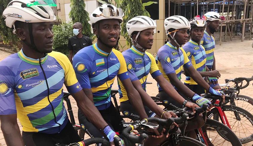 Team Rwanda squad pose for a group photo before starting their training ahead of the 2020 Grand Prix Chantal Biya International Cycling Tour that runs from November 18-22. / Courtesy.
