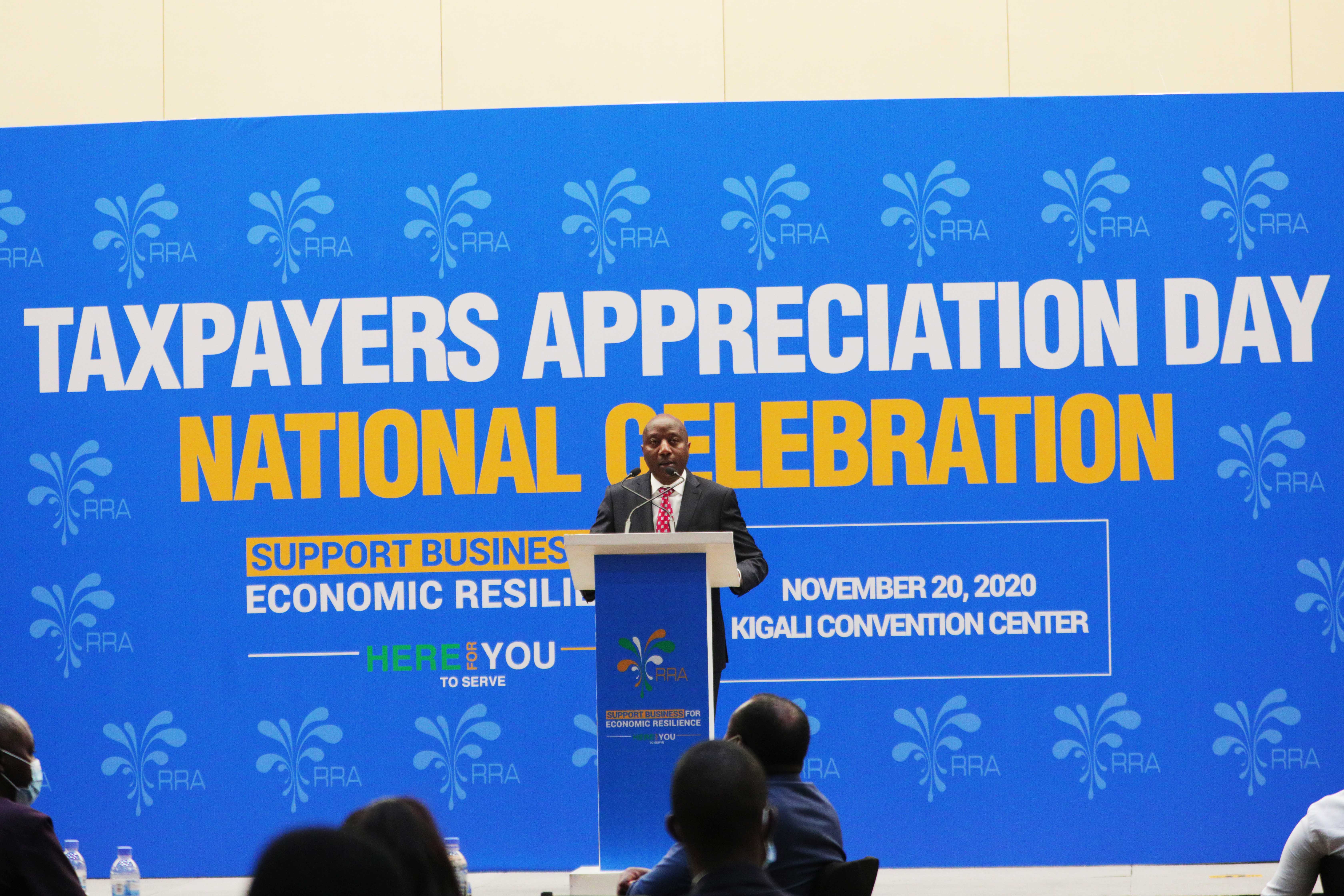 Prime Minister Edouard Ngirente delivers remarks during Taxpayers Appreciation Day event in Kigali on 20 November 2020 .Sam Ngendahimana