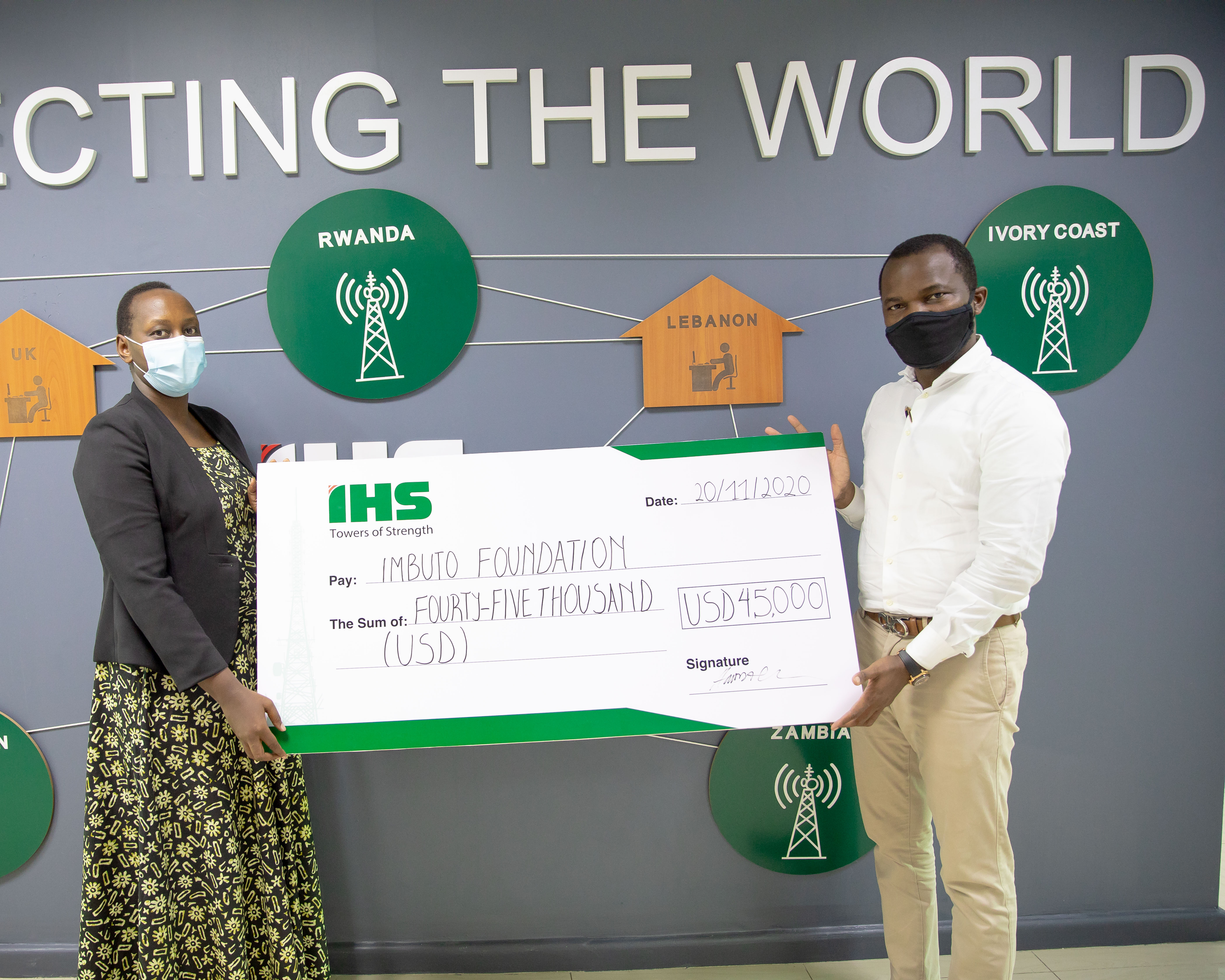 Deputy Director-General of Imbuto Foundation, GÃ©rardine Umutesi, with Amida Azeez, Acting Managing Director of IHS.