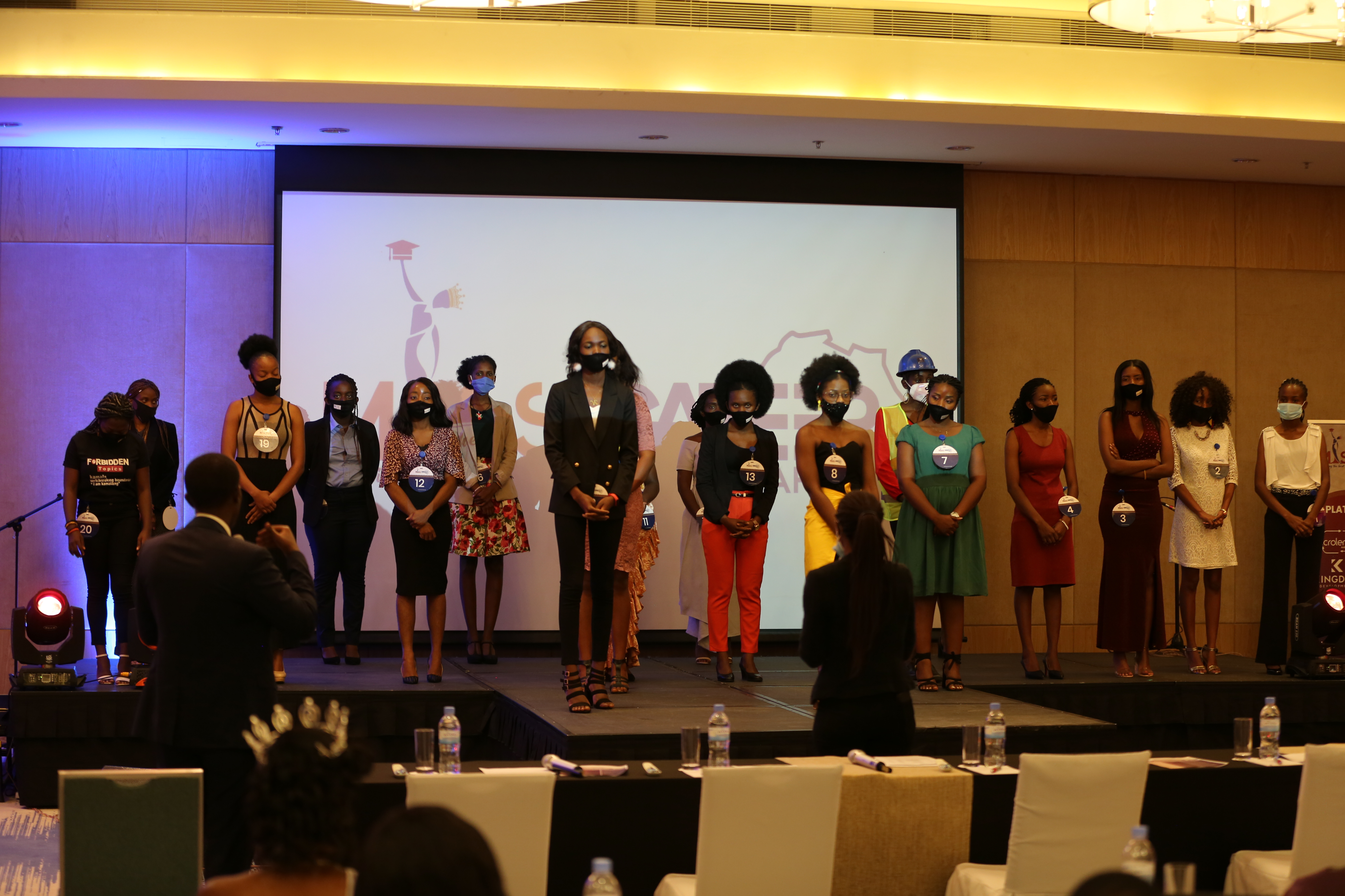Natasha Dlamini (3rd from right) was in joy after winning the 2020 Miss Career Africa . /Craish Bahizi
