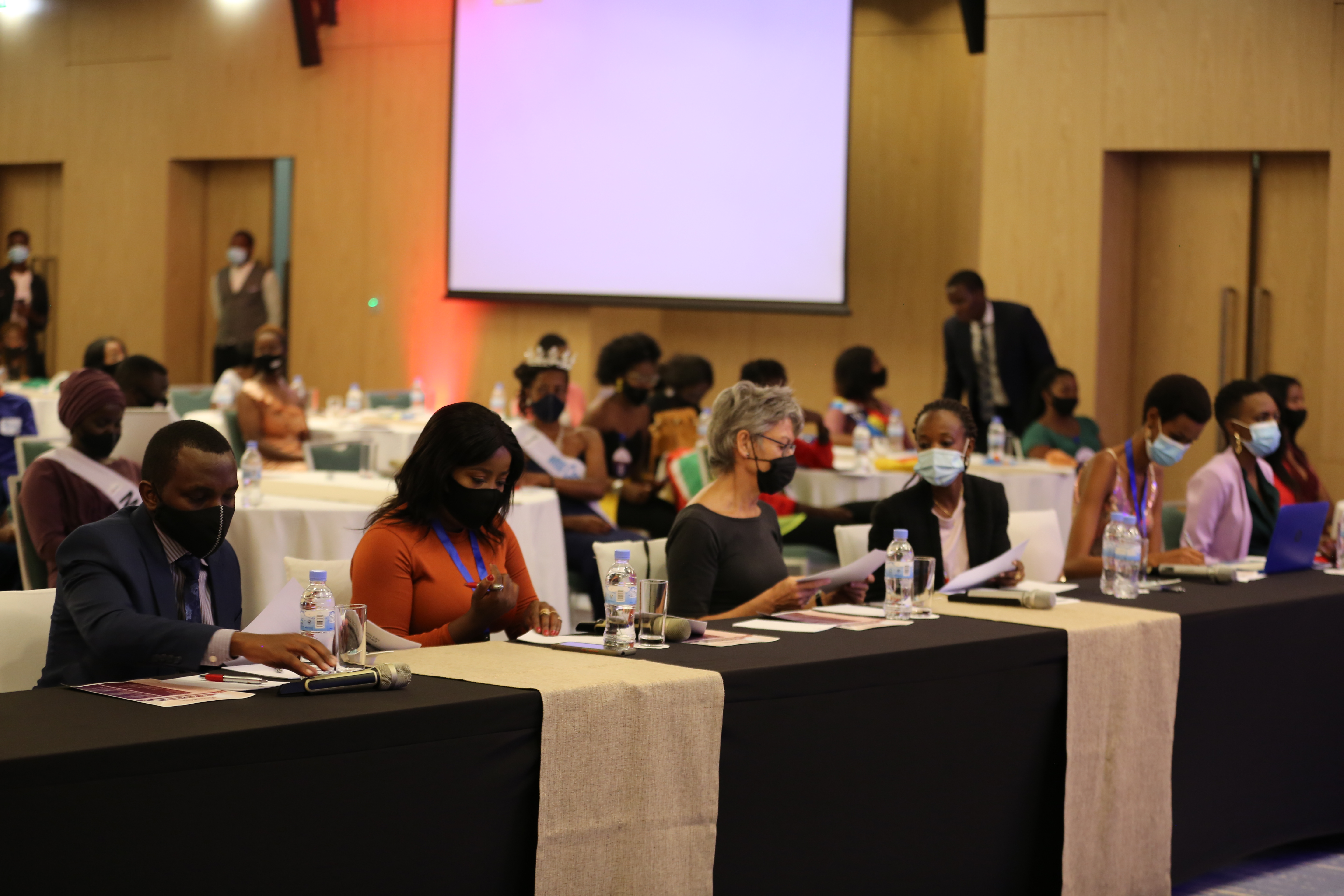 Natasha Dlamini (3rd from right) was in joy after winning the 2020 Miss Career Africa . /Craish Bahizi