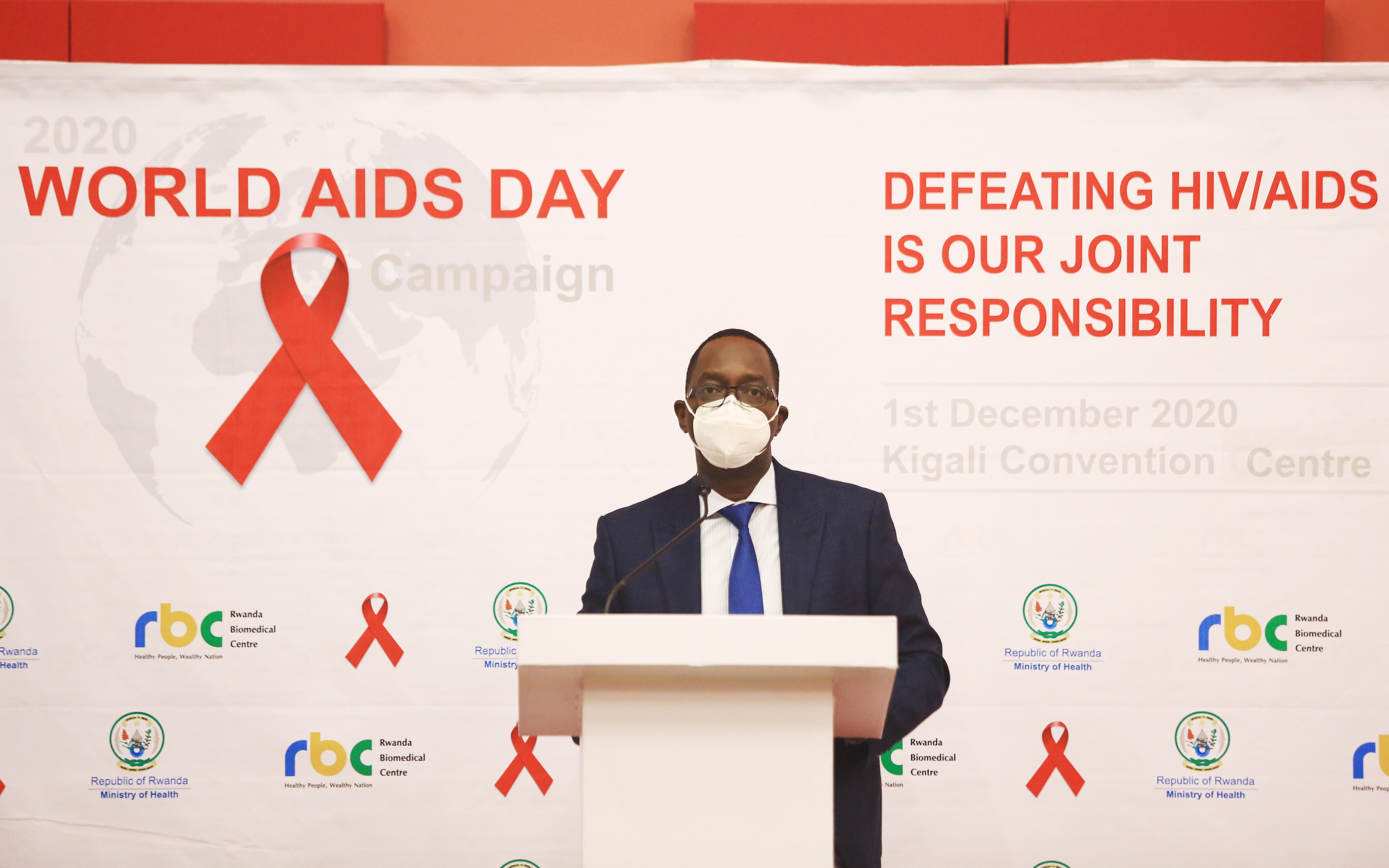 Minister of Health Dr Daniel Ngamije delivers remarks during World AIDS Day on December 1, 2020. 