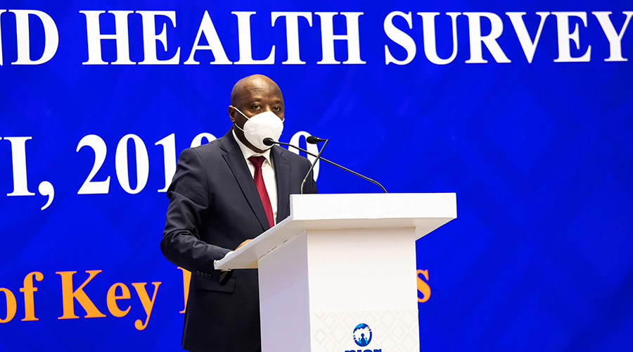 Prime Minister Edouard Ngirente delivers remarks during the launch of the Rwanda Demographic and Health Survey on Thursday, December 3. 