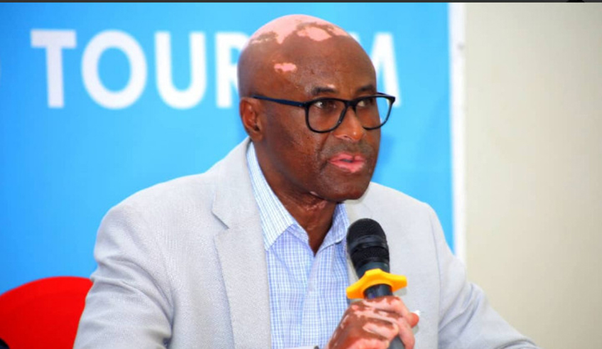 The president of the National Olympic Committee Valens Munyabagisha speaks at a recent event. Munyabagisha has called on the government to priotise sporting disciplines in which Rwanda has a competitive advantage. / File.