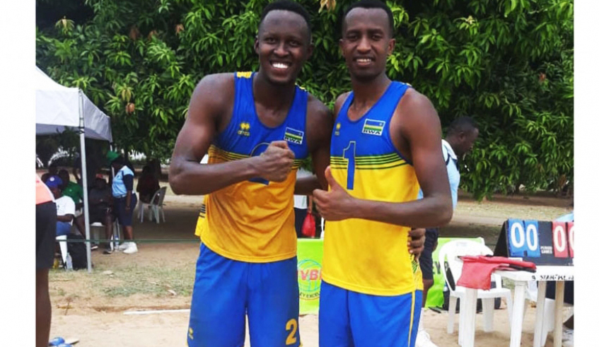 National Beach Volleyball players Patrick Kavalo Akumuntu (left) and Olivier Ntagengwa. / Photo: File.