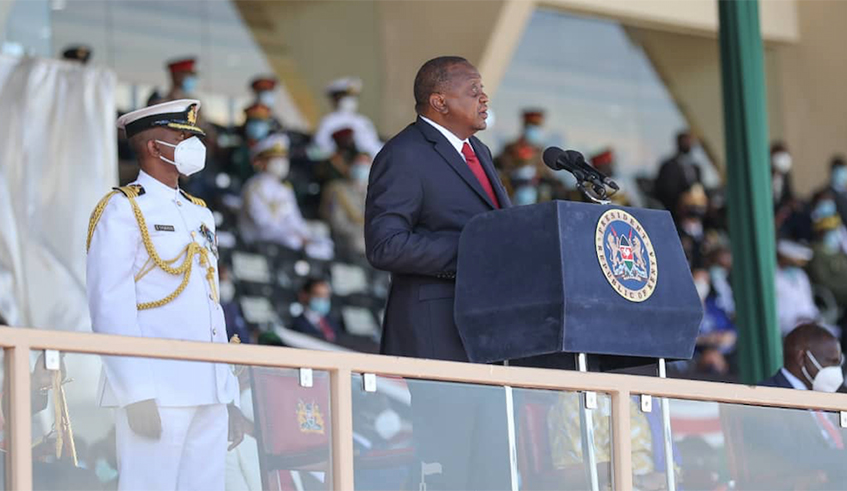 President Kenyatta addressing Kenyans during Independence Day celebrations where he announced granting citizenship to 1300 people of Rwandan origin. / Courtesy