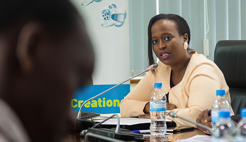 Louise Kanyonga, the Chief Strategy and Compliance Officer at Rwanda Development Board speaks during a past news conference. / Photo: File.