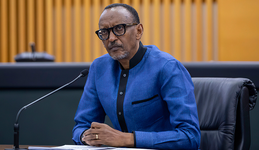 President Kagame addresses members of the press and citizen representatives who had gathered at different sites across the country on Monday, December 21. The Head of State said the pandemic has put to test the investments the country has been making over the years. / Photo: Village Urugwiro.