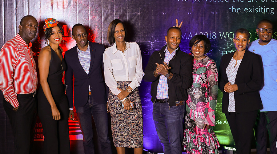 Local filmmakers pose with RDB officials during AMAA Film Festival in Kigali on June 13, 2018. 