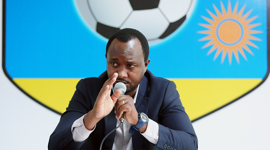 National football team head coach Vincent Mashami speaks to the media. 