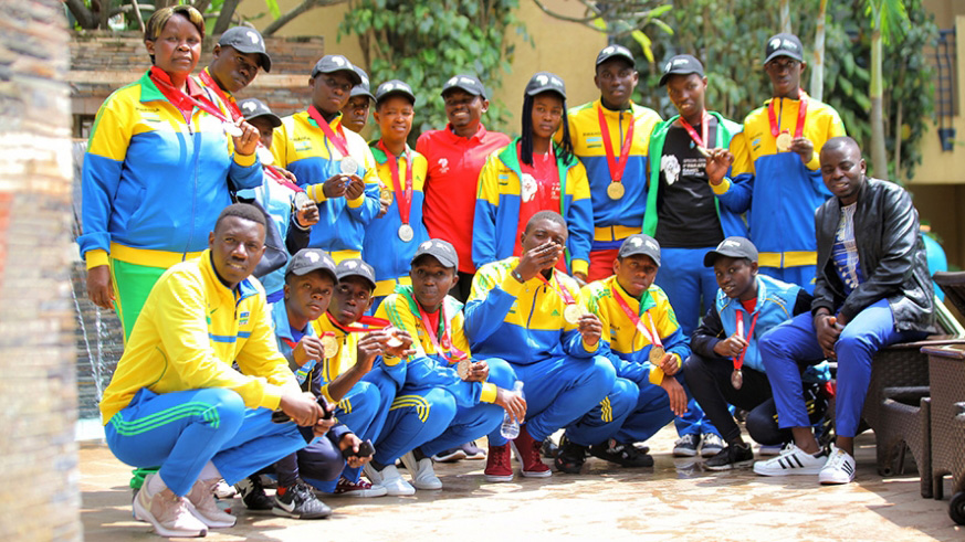 The delegation of players and officials that represented Rwanda at the inaugural Special Olympics Pan African Games in Egypt, in January 2020. 