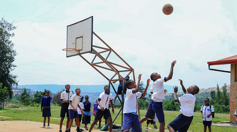 Students play basketball at SOS Kacyiru. A new sports policy in schools to boost the discovery and production of talent in different sports disciplines is expected to start this year. 